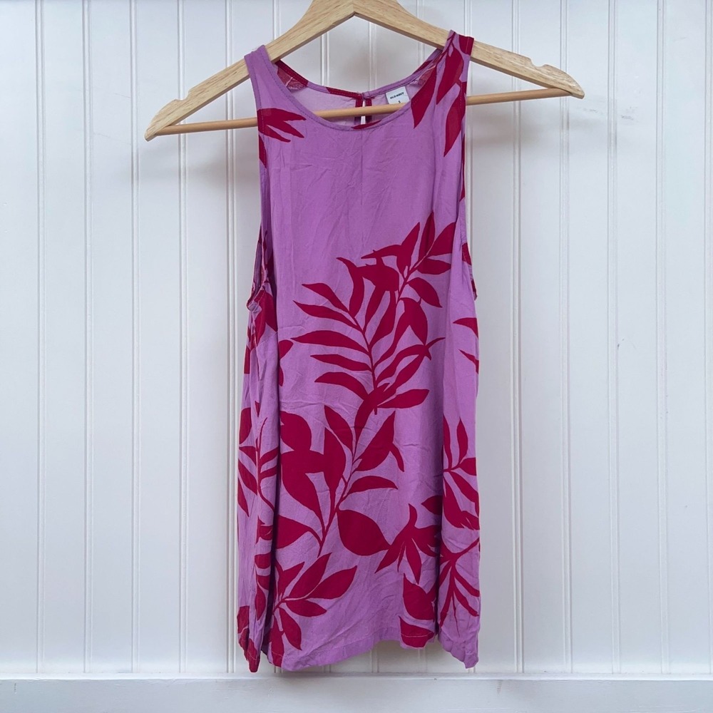 Vacation Tank Top Resortwear Hawaii Coastal Pink Tropical Leaf Sleeveless Wmns S
